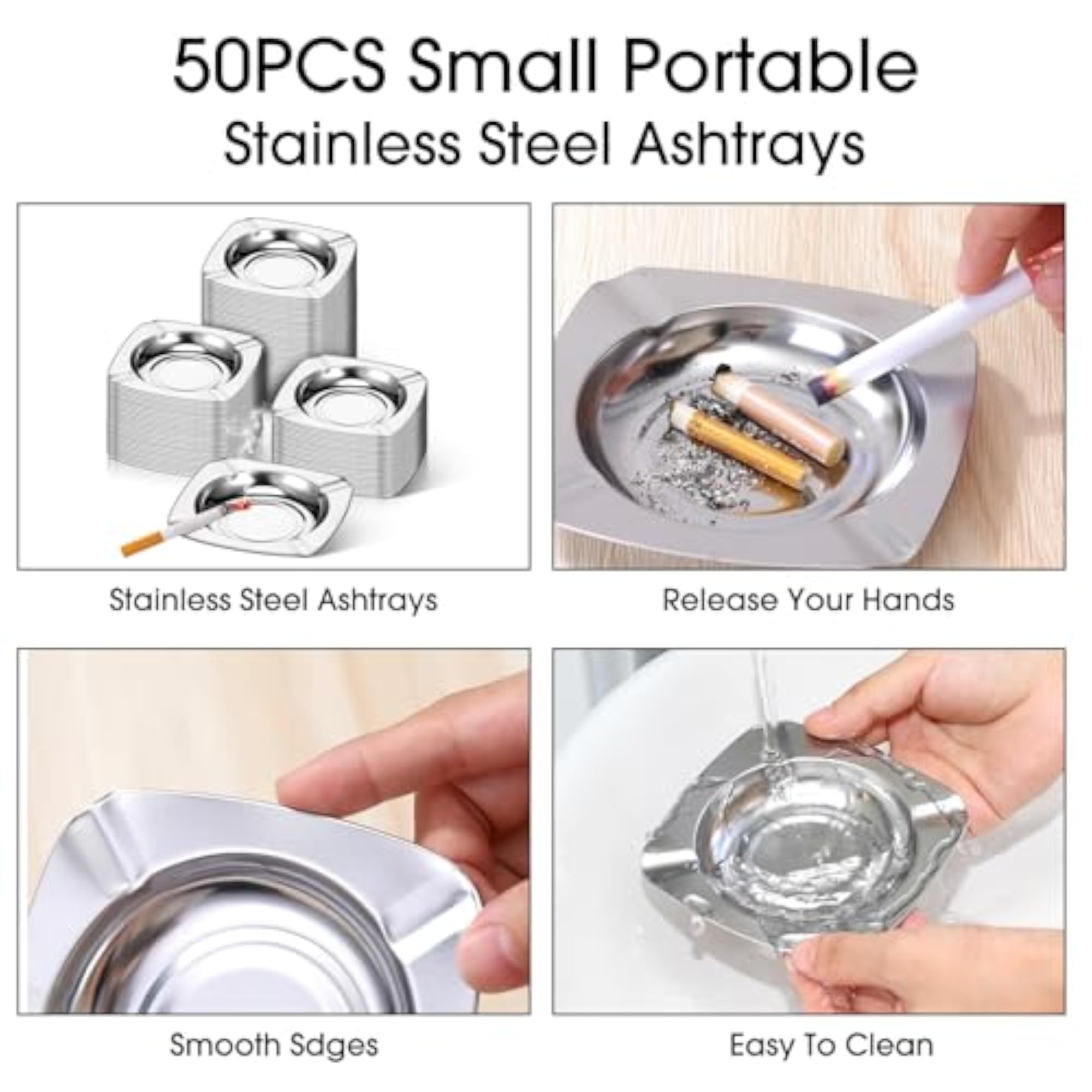 50 Pack Stainless Steel Smokeless Ashtray Holders